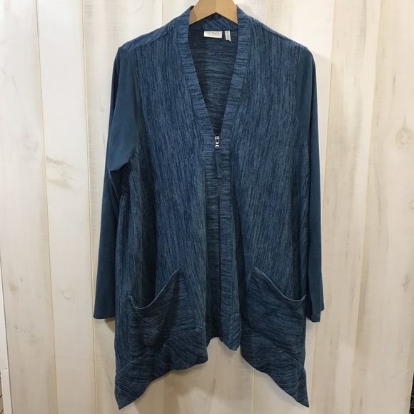 LOGO Lori Goldstein Blue Shark Bite Zip Up Tunic M - Picture 2 of 4